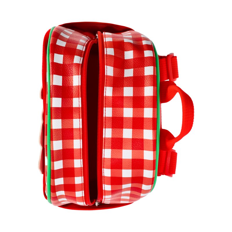 Women's Faux Leather Mini Backpack with Pizza & Character Artwork, Gingham Design