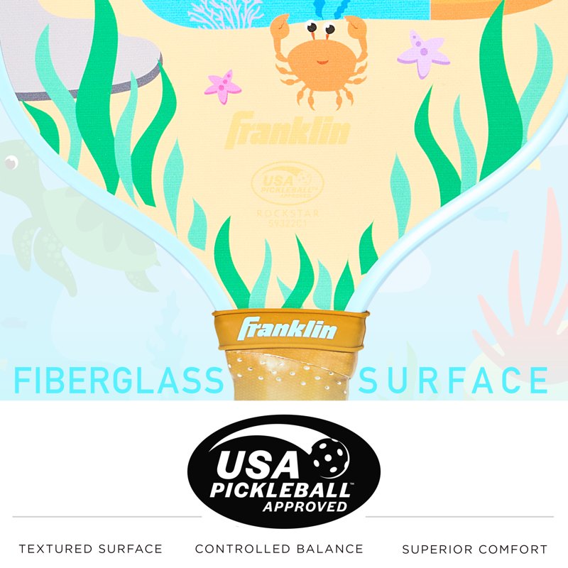 Youth Pickleball Paddle - Franklin Max Grit Fiberglass Surface, Polypropylene Core - USA Pickleball Approved - Sealife Variation