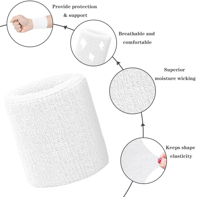 Absorbent Cotton Wrist Sweatbands for Sports & Fitness - Breathable Athletic Support