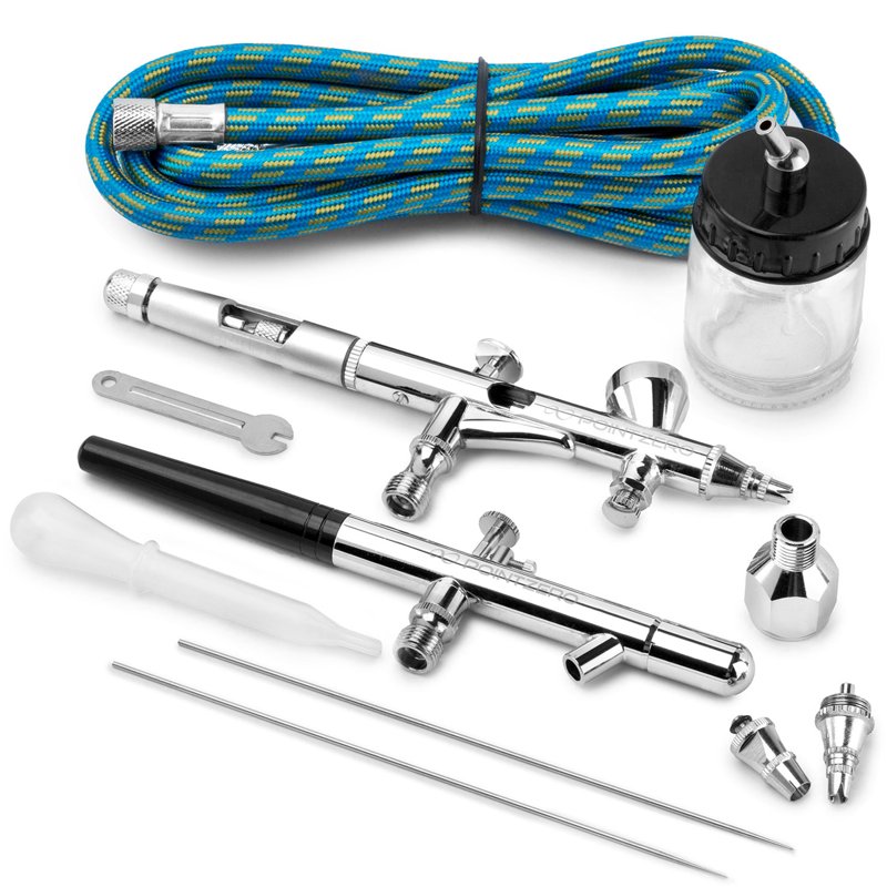 Dual-Action Airbrush Set with 2 Fine-Needle Airbrushes for Art & Crafting