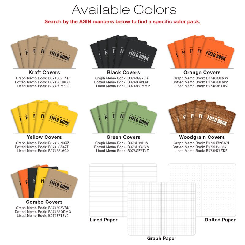 Pocket Field Notebook Pack - 3.5x5.5 Inch Dot Graph & Lined Memo Books