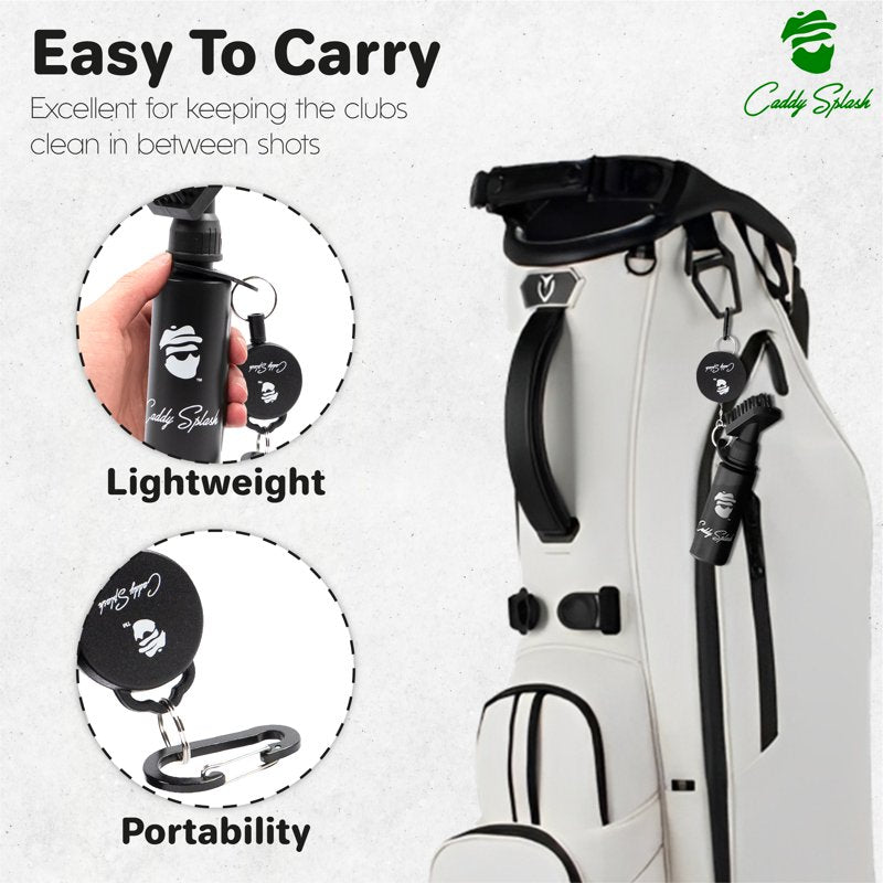 Golf Club Brush Cleaner with Retractable Clip - Nylon Bristles, 4 oz Water Reservoir