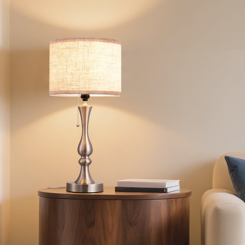 Modern Bedside Table Lamp with Linen Shade and Metal Base - Living Room & Bedroom Lighting