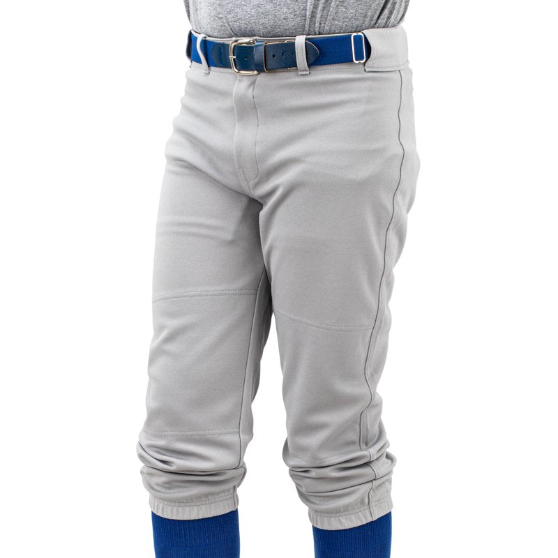 Youth Baseball & Softball Pants with Adjustable Waist and Double Knees - Grey, Small