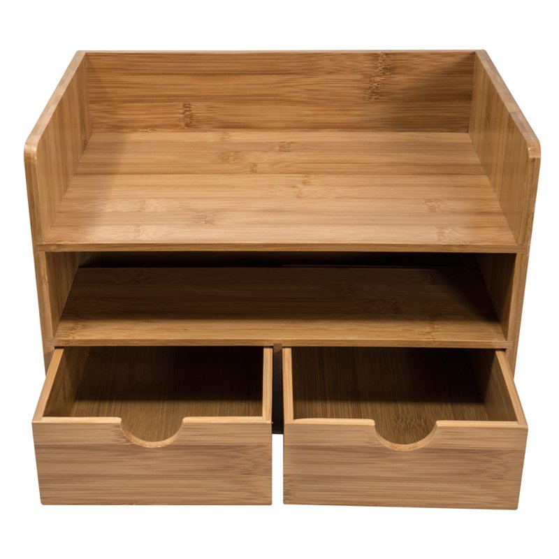 3-Tier Bamboo Desk Organizer with Drawers and Shelf for Office Supplies