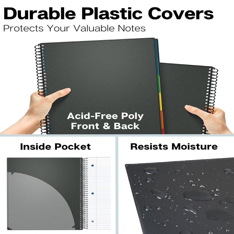 5-Subject Spiral Notebook with Removable Dividers 300 Pages College Ruled