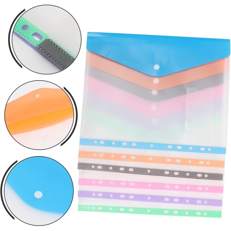 12 Pack Plastic Binder Pockets with Snap Button & Label - Color-Coded Office & School Organizer