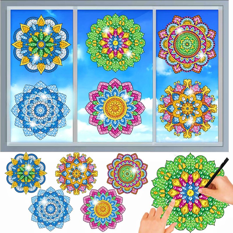 Diamond Painting Kit for Kids - 6 Mandala Suncatchers with 3D Mosaic Art