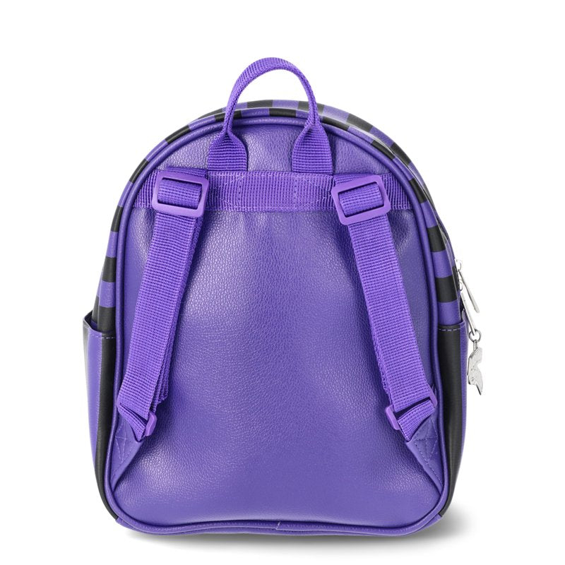 Women's Gothic Striped Mini Backpack with Wednesday Crest - Purple and Black