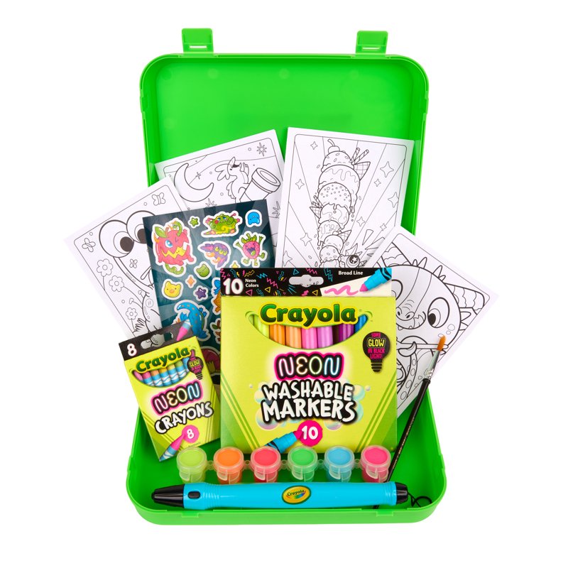 Kids Neon Art Set with Paint Markers Crayons and Glow Light – Creative Craft Kit for Ages 5+