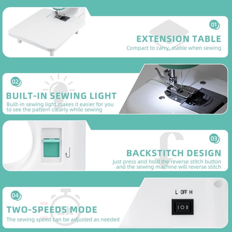 Portable Sewing Machine Kit with 57 Pieces, 12 Stitch Patterns for Beginners