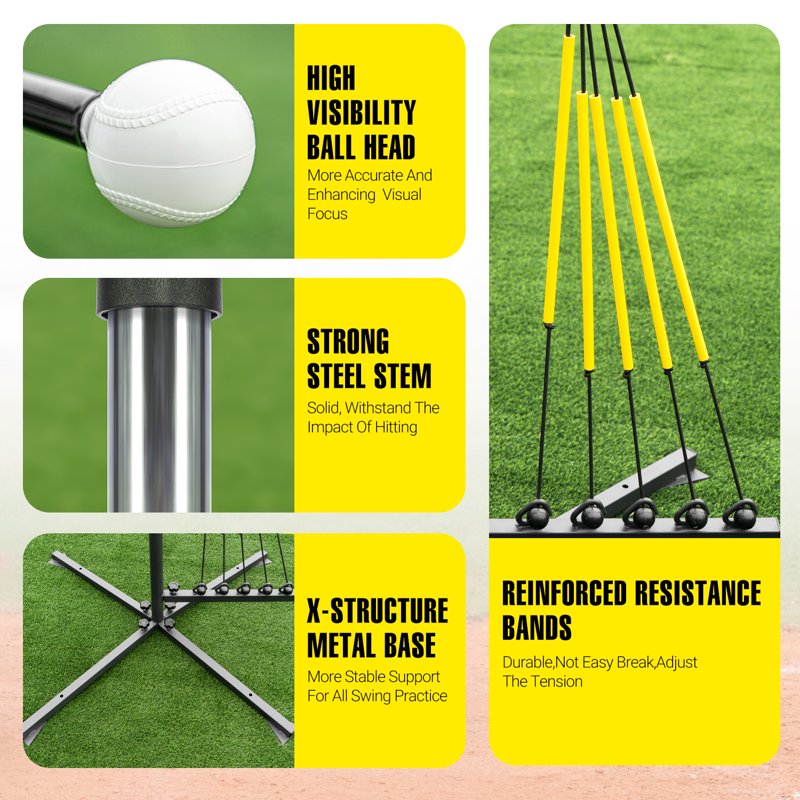 Baseball & Softball Swing Trainer with Adjustable Height & Power Bands