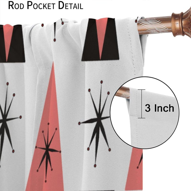 Retro 50s Atomic Pattern Curtains - Black, White, Coral Pink - Window Treatments, Thermal Insulated, 2 Panel Sets