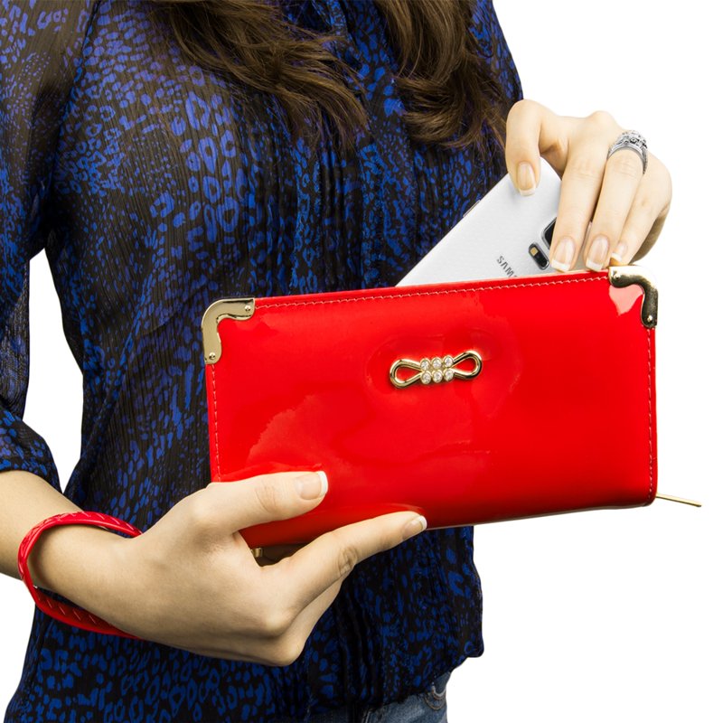 Women's Patent Leather Wallet with Card Holder & Convertible Wristlet - Multiple Colors