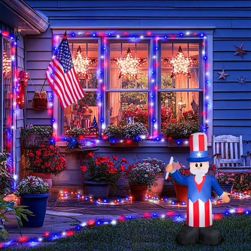 Red White and Blue Solar Lights 200LED 75.5ft Patriot String Lights, 8 Modes, Waterproof