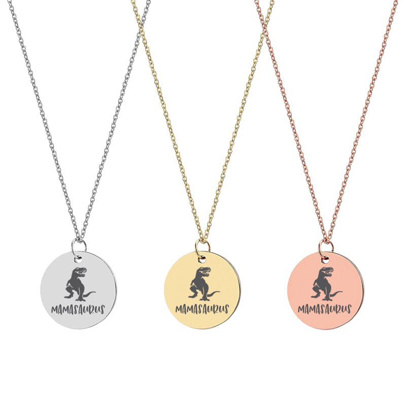 Mamasaurus Dinosaur Necklace for Mom and Grandma - Stainless Steel Gift Jewelry