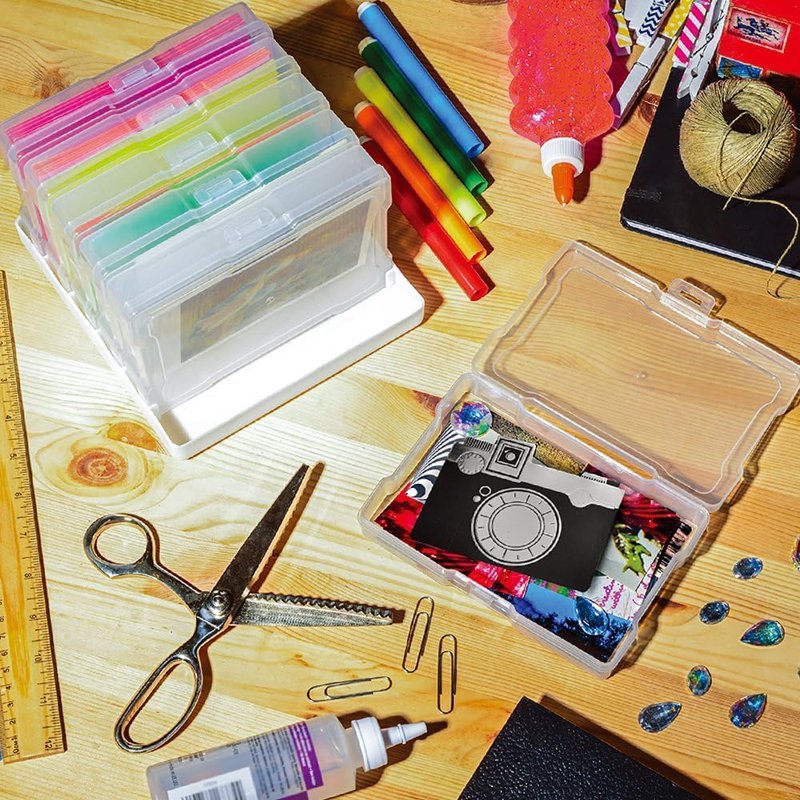 Multi-Functional Photo Storage Box with 16 Clear Photo Cases, Portable Organizer for Pictures, Crafts, and Office Supplies