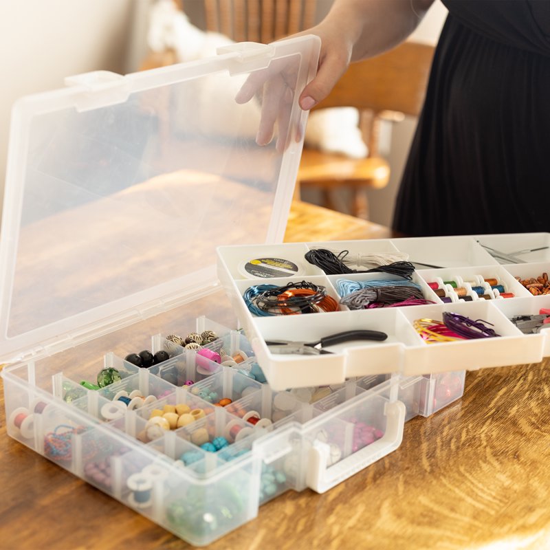 Plastic Craft Storage Box with 30 Compartments and Tray – Multi-Purpose Organizer for Beads, Sewing, Toys, Tools