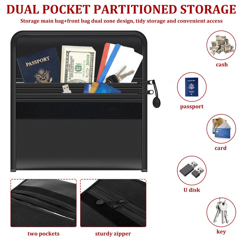 Fireproof Document Bag Set - Waterproof & Fire-Resistant Storage for Cash, Passports & Valuables, 2 Pieces