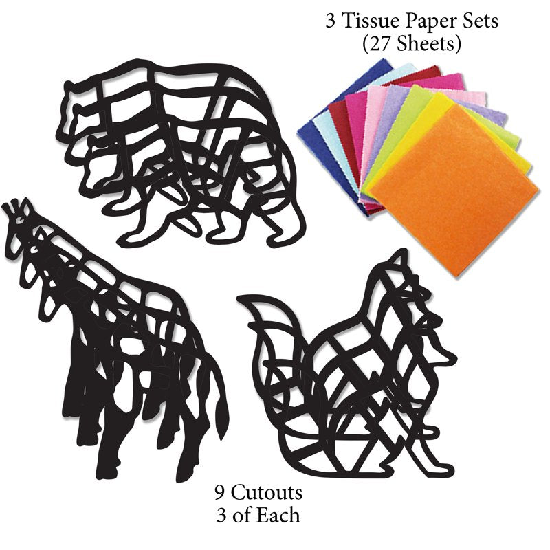 Animal Suncatcher Craft Kit with Precut Templates and Color Tissue Paper - Kids Window Art Projects