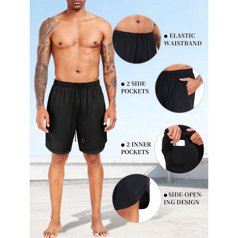 Men's 2-in-1 Athletic Running Shorts with Pockets - Breathable Quick-Dry Gym Shorts