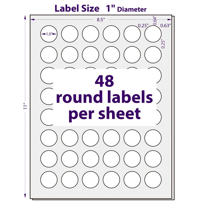 Printable Circular Labels 1 Inch Diameter 1200 White Stickers for Laser & Inkjet
