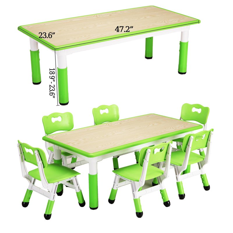 Kids Multi-Activity Table and Chairs Set - Height Adjustable, Non-Slip, 6 Seats