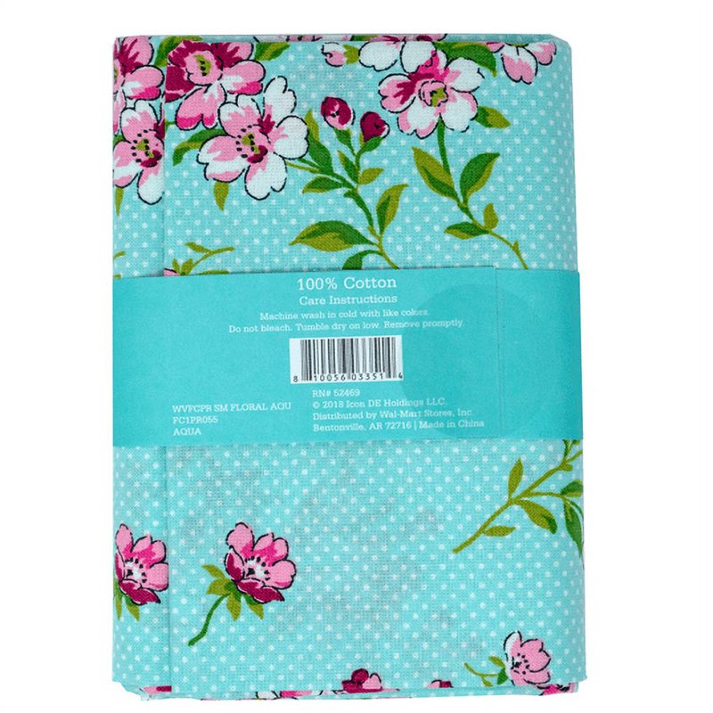 Small Floral Aqua Cotton Fabric - 3 Yard Pack for Quilting & Sewing
