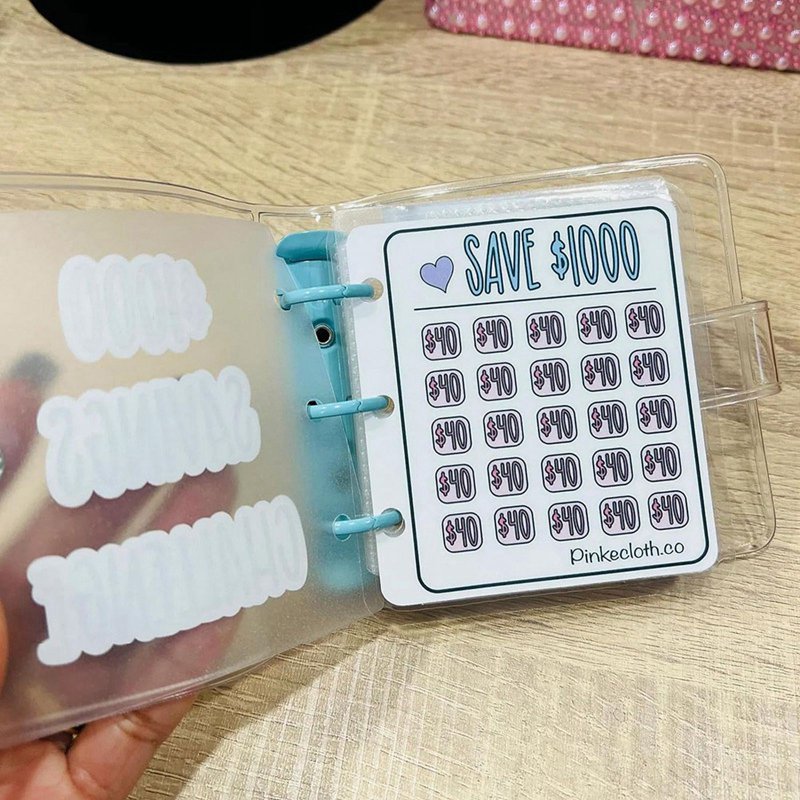 Savings Challenge Binder with Envelopes - Blue, Reusable Money Organizer