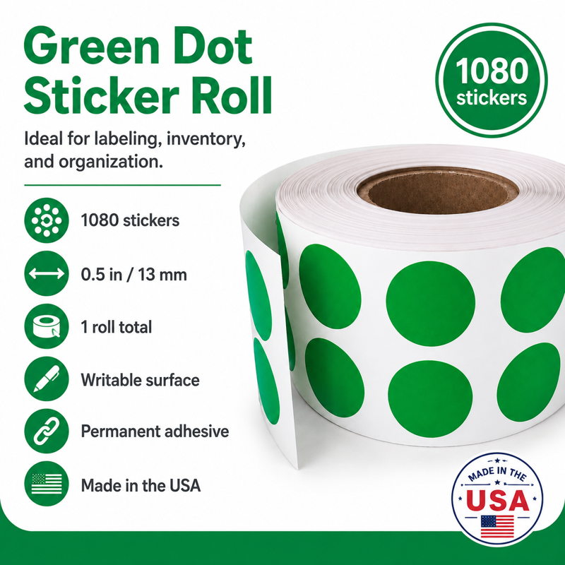Color Coding Label Roll - 0.5 Inch Diameter, 1080 Stickers, Multipurpose Use