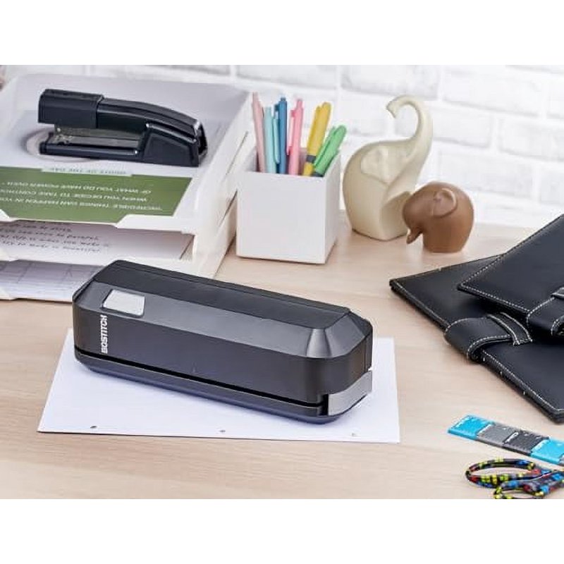 Electric 20-Sheet Three-Hole Punch with Adjustable Guide - Black
