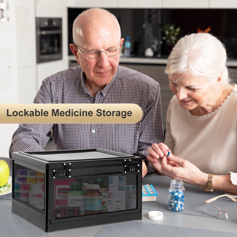 24L Lockable Medicine Safe Box with Code - Sturdy Stackable Storage Container