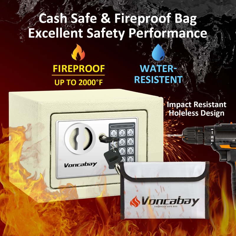 Fireproof Security Safe Box with Digital Keypad & Sensor Light for Home