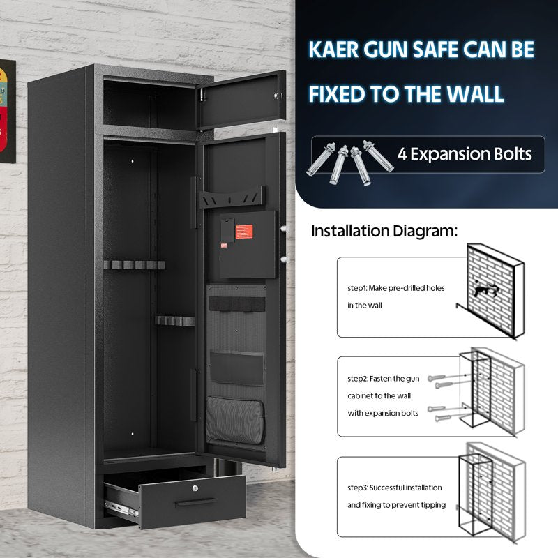 Large Gun Safe for 8-12 Rifles with Adjustable Rack, Drawer & Wall Mount