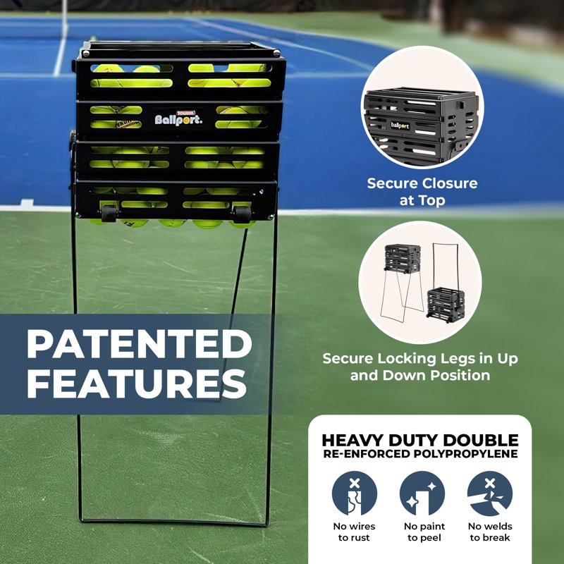 Tennis Ball Pickup Cart with Wheels - Holds 80 Balls, Blue