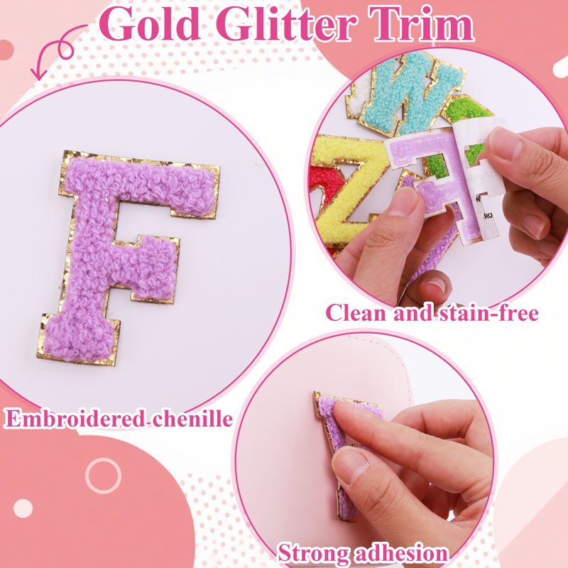 72-Piece Chenille Letter Patches Set with Heart, Lightning, Rainbow & Flower Designs for Clothing & Accessories