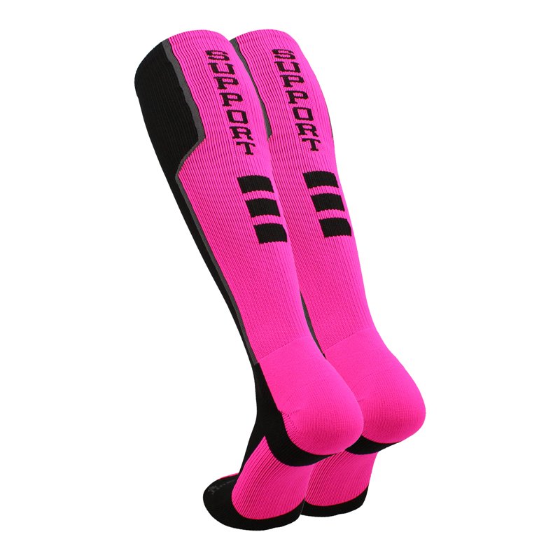 Pink Ribbon Breast Cancer Awareness Support Athletic Over Calf Socks - Unisex, All Sizes