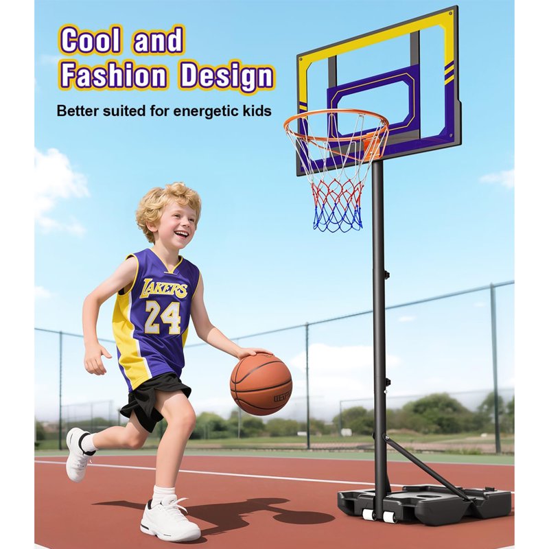 Kids Adjustable Outdoor Basketball Hoop - Portable 3.5-7ft Stepless Height, Shatterproof Backboard