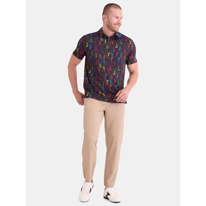 Neon Skeleton Golf Polo Shirt for Men - Short Sleeve Performance Activewear