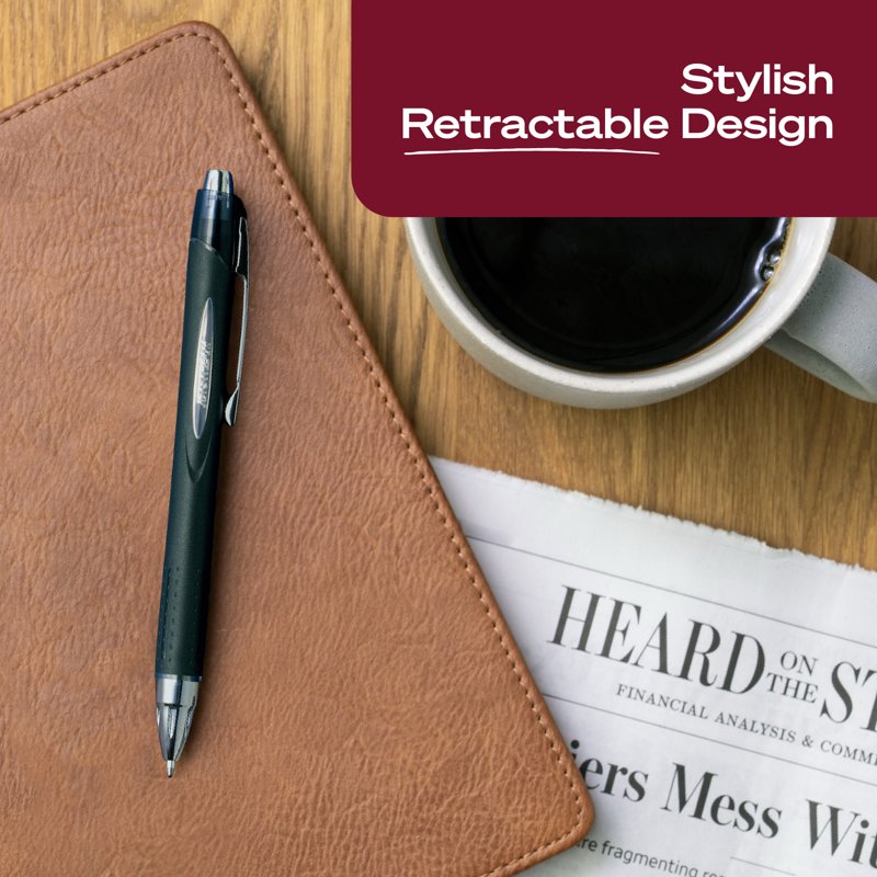 Retractable Ballpoint Pens with Hybrid Ink - Black, 12 Pack