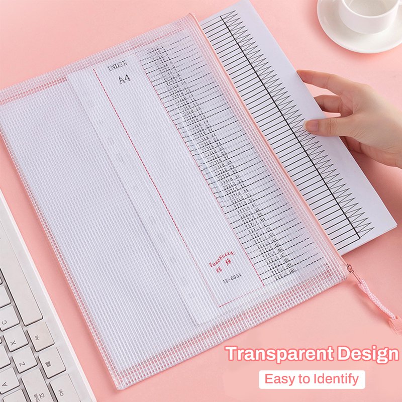 Mesh Zipper Pouch Bags Set - Waterproof A4 File Organizer for Travel School Office