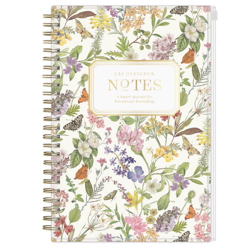 Blue Sky Day Designer Zip Pocket Cover Notebook - 5.75" x 8.5" Floral Journal, 160 Lined Pages, Gold Wire Binding