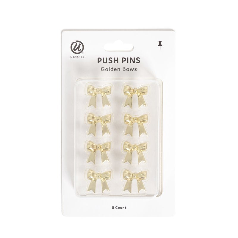 Gold Ribbon Push Pins Set of 8 for Bulletin Boards and Corkboards
