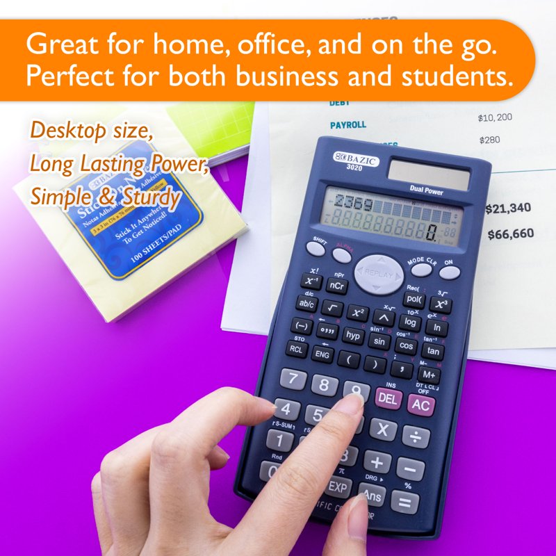 Scientific Calculator with Slide-On Case - 240 Functions, Multiple Sizes