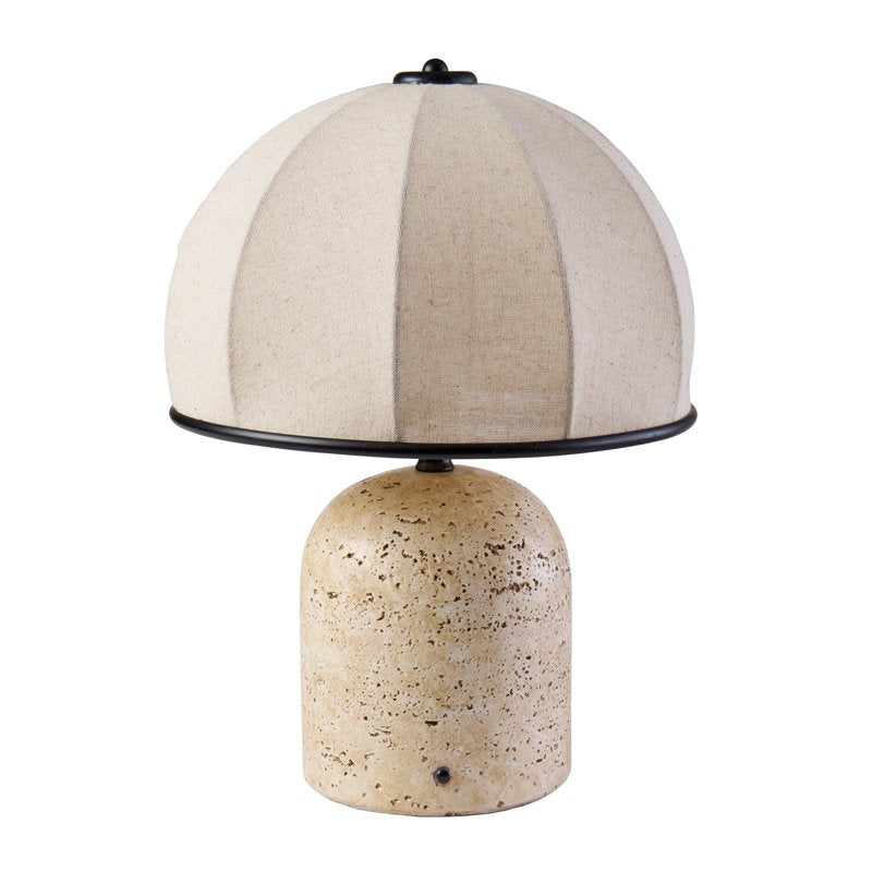 Rechargeable 14-Inch Stone Gourd Table Lamp with Fabric Shade - Modern Indoor Accent Light