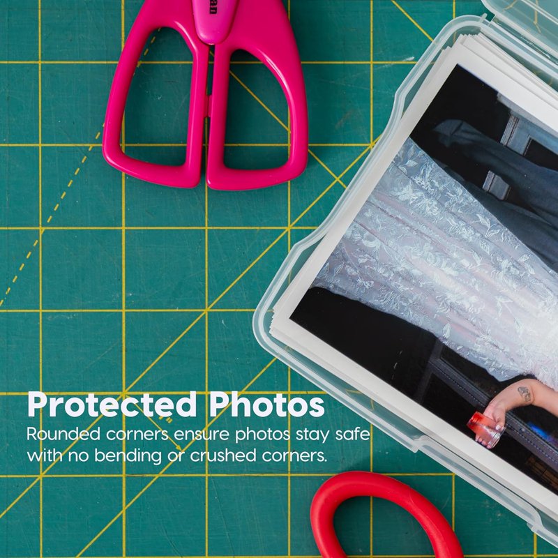 Clear Photo Storage Box with 16 Removable 4x6 Picture Holders, Stackable Organizer