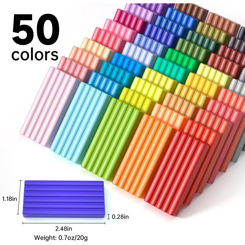 Polymer Clay Set with 50 Colors & 19 Tools - Oven Bake Craft Kit for Kids & Beginners