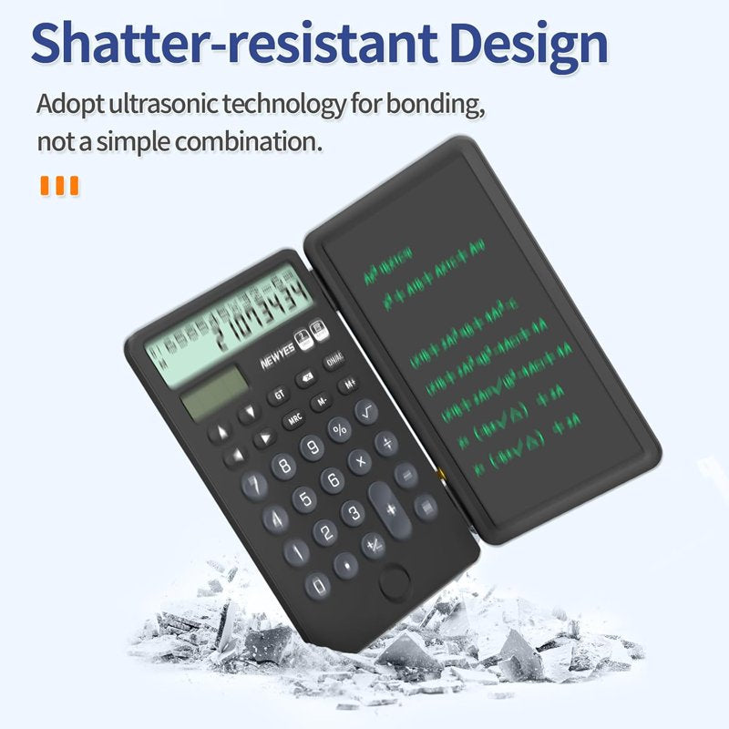 Rechargeable Portable Calculator with Notepad & 12-Digit Display - Black