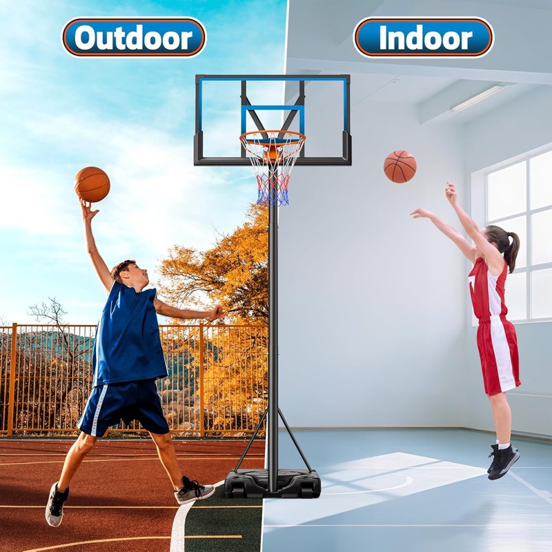 Portable Basketball Hoop with 46-Inch Backboard, Adjustable Height, Steel Rim