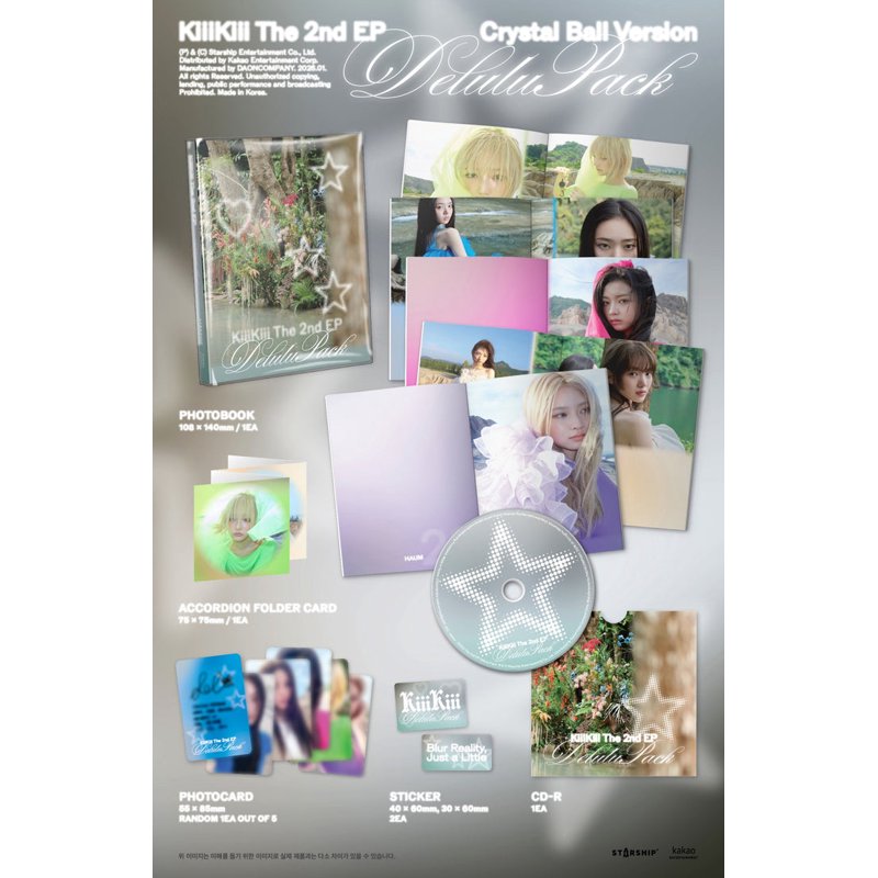 KiiiKiii DELULU PACK 2nd EP Album CRYSTAL BALL Version - K-Pop Album with Photobook & Photo Card
